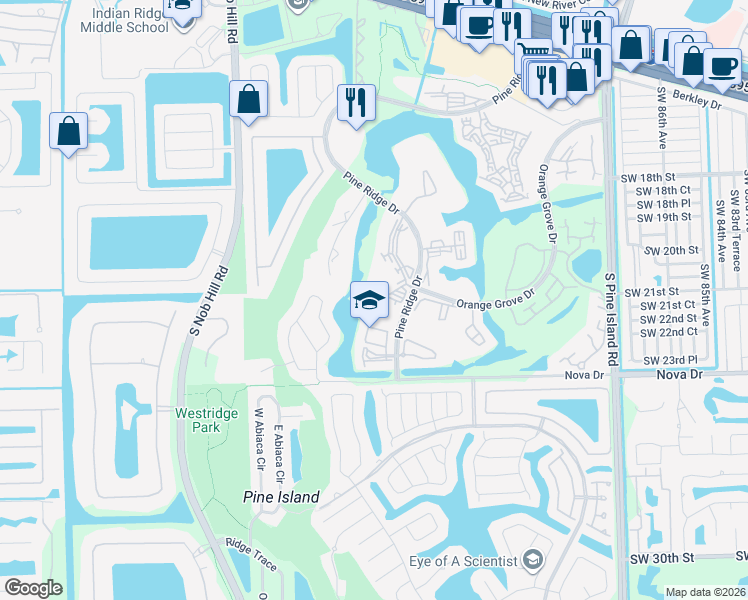 map of restaurants, bars, coffee shops, grocery stores, and more near 9525 Toledo Lane in Davie