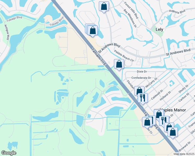 map of restaurants, bars, coffee shops, grocery stores, and more near 9230 Veneto Place in Naples