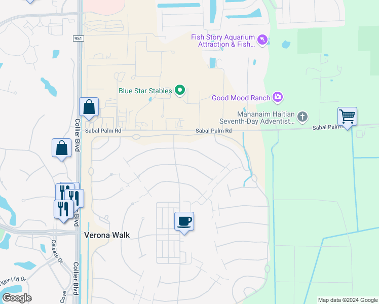 map of restaurants, bars, coffee shops, grocery stores, and more near 7548 Novara Court in Naples