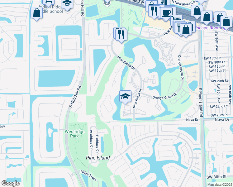 map of restaurants, bars, coffee shops, grocery stores, and more near 9451 Live Oak Place in Davie