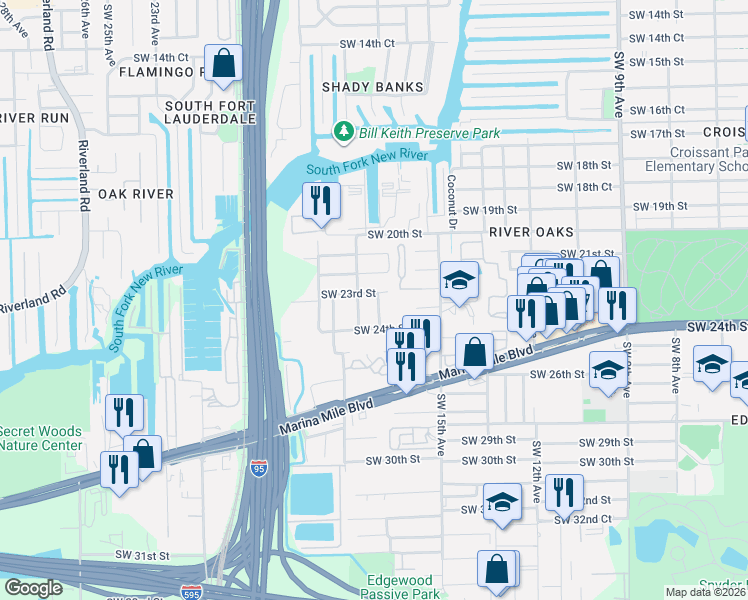 map of restaurants, bars, coffee shops, grocery stores, and more near 2231 Southwest 16th Terrace in Fort Lauderdale
