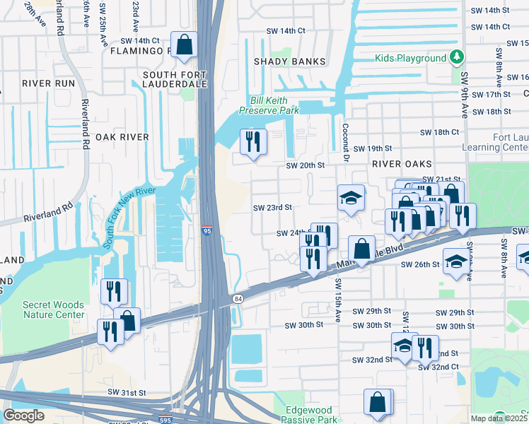map of restaurants, bars, coffee shops, grocery stores, and more near 1839 Southwest 23rd Street in Fort Lauderdale