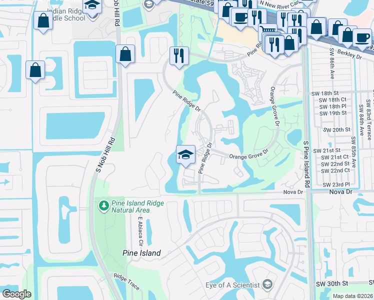 map of restaurants, bars, coffee shops, grocery stores, and more near 9501 Seagrape Drive in Davie