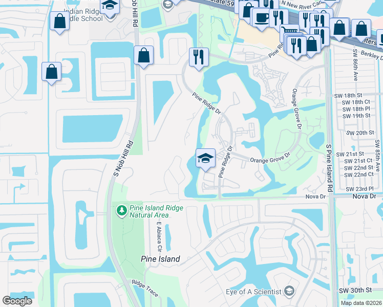 map of restaurants, bars, coffee shops, grocery stores, and more near 9451 Live Oak Place in Davie