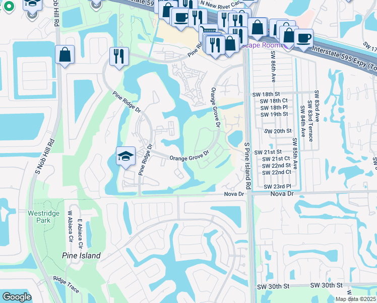 map of restaurants, bars, coffee shops, grocery stores, and more near 1713 Whitehall Drive in Davie