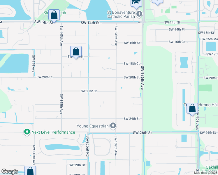 map of restaurants, bars, coffee shops, grocery stores, and more near 14011 Southwest 21st Street in Davie