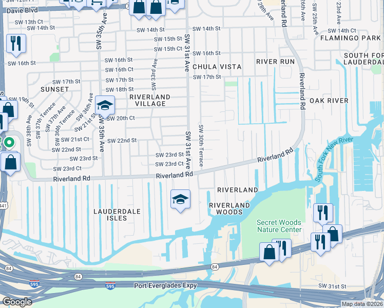 map of restaurants, bars, coffee shops, grocery stores, and more near 2250 Southwest 31st Avenue in Fort Lauderdale