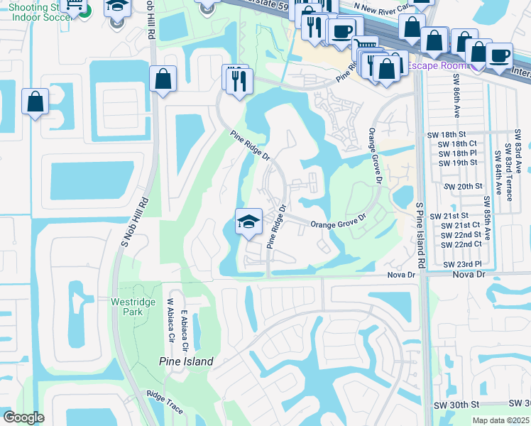 map of restaurants, bars, coffee shops, grocery stores, and more near 9531 Seagrape Drive in Davie
