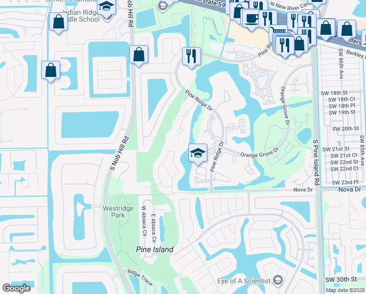 map of restaurants, bars, coffee shops, grocery stores, and more near 9451 Live Oak Place in Davie