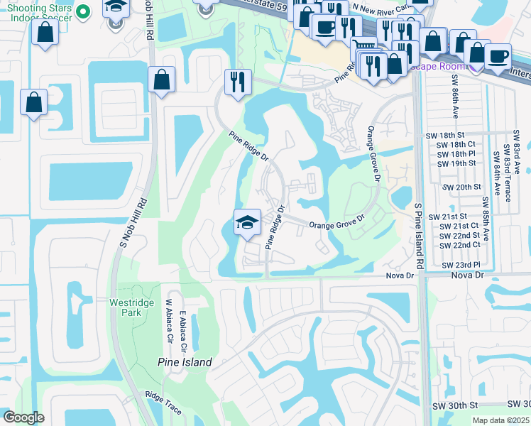 map of restaurants, bars, coffee shops, grocery stores, and more near 9531 Seagrape Drive in Davie