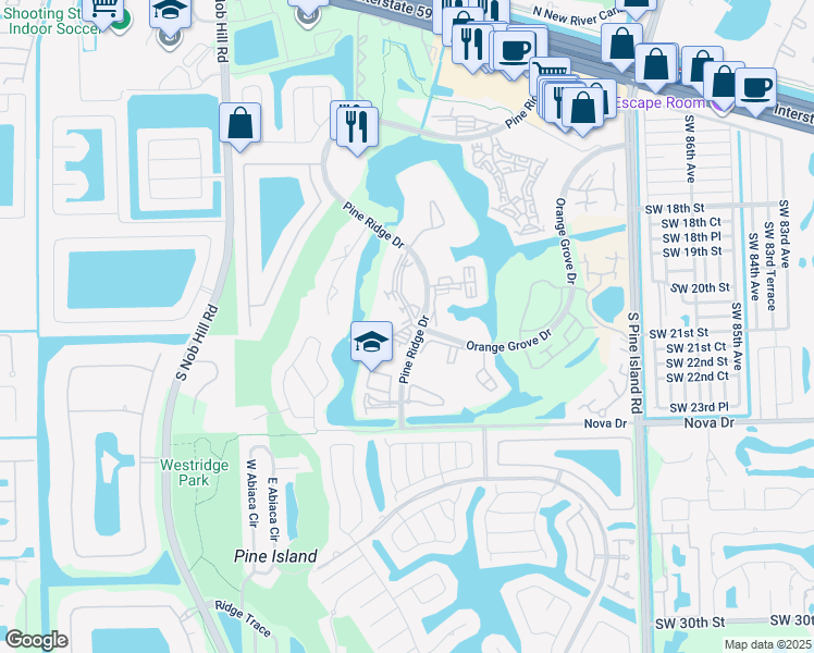 map of restaurants, bars, coffee shops, grocery stores, and more near in Pine Island Ridge