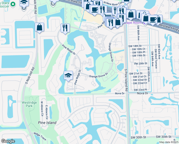 map of restaurants, bars, coffee shops, grocery stores, and more near 9311 Orange Grove Drive in Davie