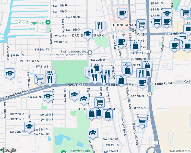 map of restaurants, bars, coffee shops, grocery stores, and more near 2209 Southwest 3rd Avenue in Fort Lauderdale