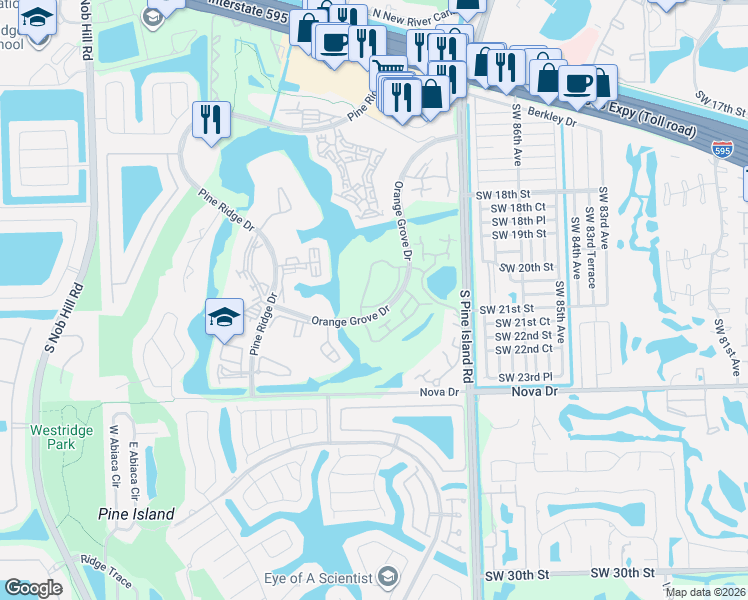 map of restaurants, bars, coffee shops, grocery stores, and more near 1717 Whitehall Drive in Davie