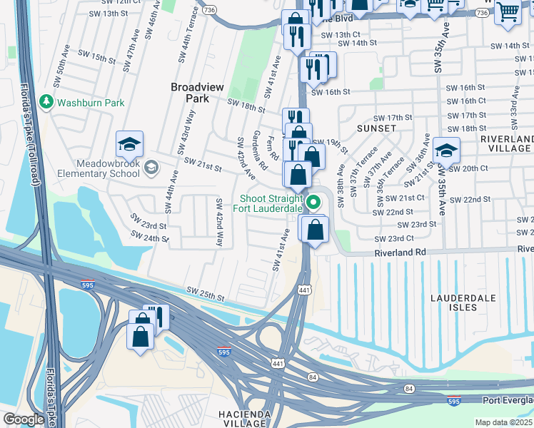 map of restaurants, bars, coffee shops, grocery stores, and more near 4141 Southwest 22nd Street in Fort Lauderdale