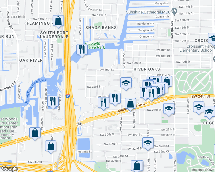 map of restaurants, bars, coffee shops, grocery stores, and more near 2231 Southwest 16th Terrace in Fort Lauderdale