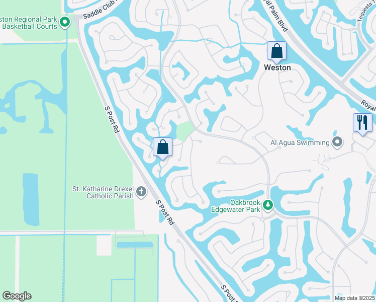 map of restaurants, bars, coffee shops, grocery stores, and more near 2529 Jardin Drive in Weston