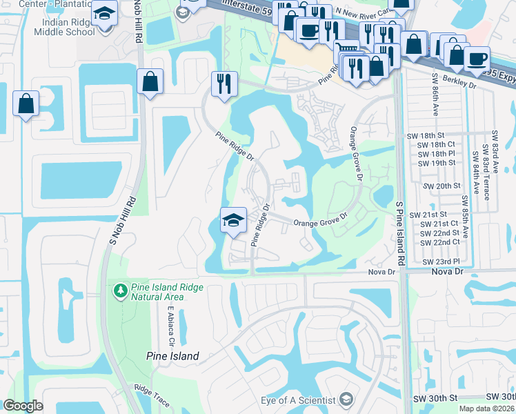 map of restaurants, bars, coffee shops, grocery stores, and more near in Pine Island Ridge
