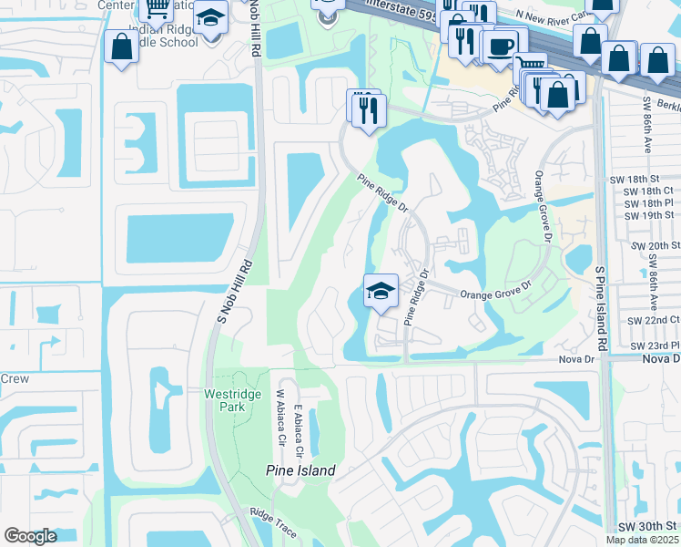 map of restaurants, bars, coffee shops, grocery stores, and more near 9450 Live Oak Place in Davie