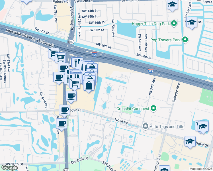 map of restaurants, bars, coffee shops, grocery stores, and more near 2131 Nova Village Drive in Davie