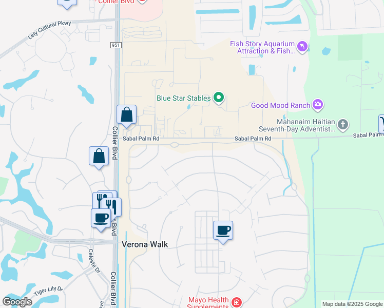 map of restaurants, bars, coffee shops, grocery stores, and more near 7561 Garibaldi Court in Naples