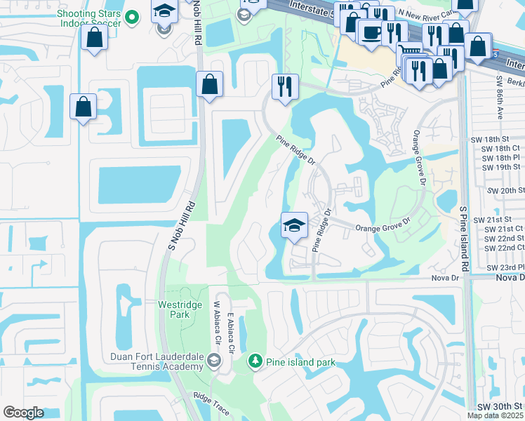 map of restaurants, bars, coffee shops, grocery stores, and more near 9450 Live Oak Place in Davie