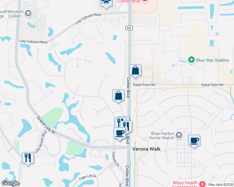 map of restaurants, bars, coffee shops, grocery stores, and more near 7855 Hawthorne Terrace in Naples