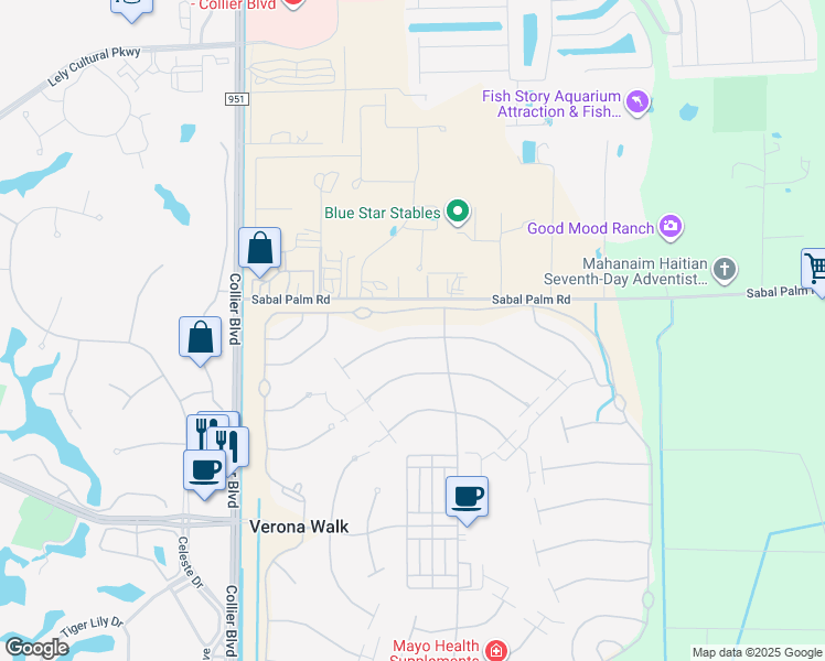 map of restaurants, bars, coffee shops, grocery stores, and more near 7561 Garibaldi Court in Naples