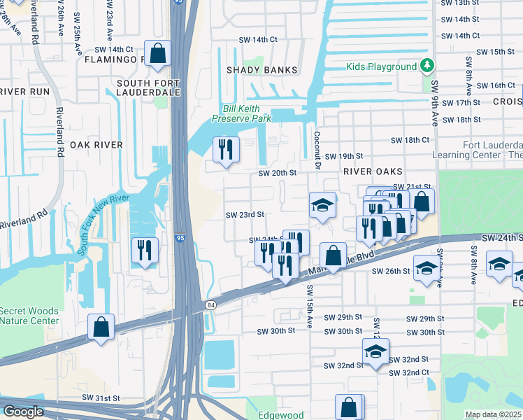 map of restaurants, bars, coffee shops, grocery stores, and more near 1801 Southwest 23rd Street in Fort Lauderdale