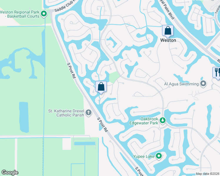 map of restaurants, bars, coffee shops, grocery stores, and more near 2553 Jardin Way in Weston