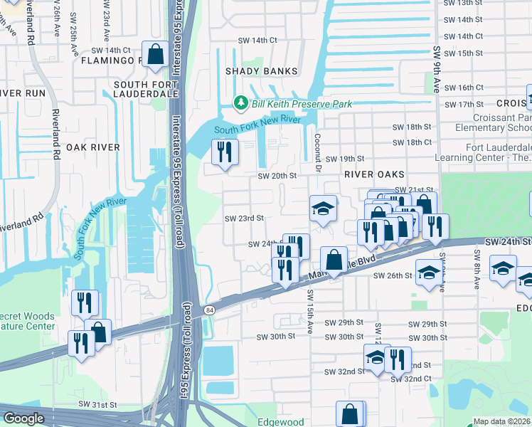map of restaurants, bars, coffee shops, grocery stores, and more near 2231 Southwest 16th Terrace in Fort Lauderdale