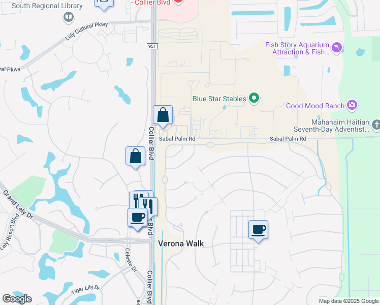 map of restaurants, bars, coffee shops, grocery stores, and more near 7457 Emilia Lane in Naples