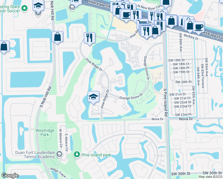 map of restaurants, bars, coffee shops, grocery stores, and more near in Pine Island Ridge