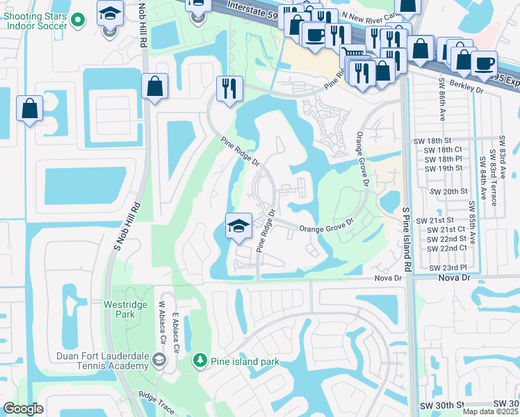 map of restaurants, bars, coffee shops, grocery stores, and more near in Pine Island Ridge