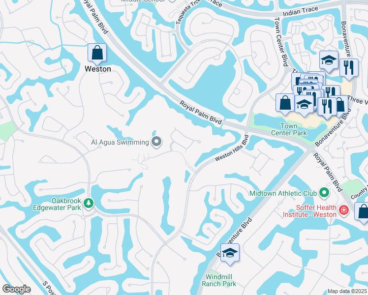 map of restaurants, bars, coffee shops, grocery stores, and more near 2809 Center Court Drive in Weston