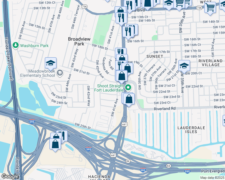 map of restaurants, bars, coffee shops, grocery stores, and more near 4141 Southwest 22nd Street in Fort Lauderdale