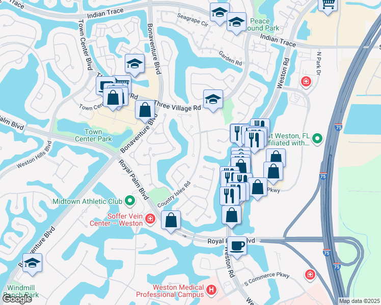 map of restaurants, bars, coffee shops, grocery stores, and more near 2023 Sacramento in Weston