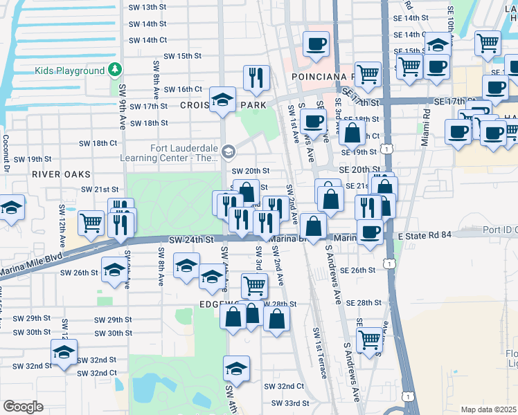 map of restaurants, bars, coffee shops, grocery stores, and more near 2209 Southwest 3rd Avenue in Fort Lauderdale
