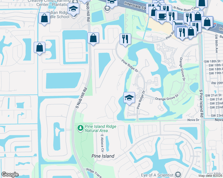 map of restaurants, bars, coffee shops, grocery stores, and more near 9450 Live Oak Place in Davie