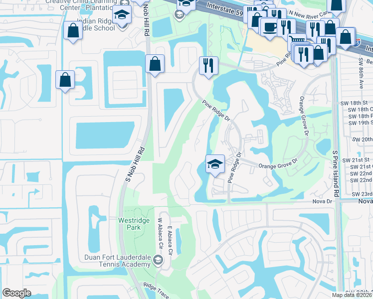 map of restaurants, bars, coffee shops, grocery stores, and more near 9450 Live Oak Place in Davie