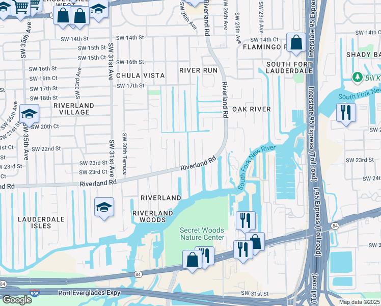 map of restaurants, bars, coffee shops, grocery stores, and more near 2250 Southwest 28th Avenue in Fort Lauderdale