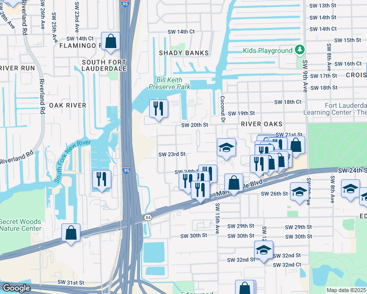 map of restaurants, bars, coffee shops, grocery stores, and more near 1801 Southwest 23rd Street in Fort Lauderdale