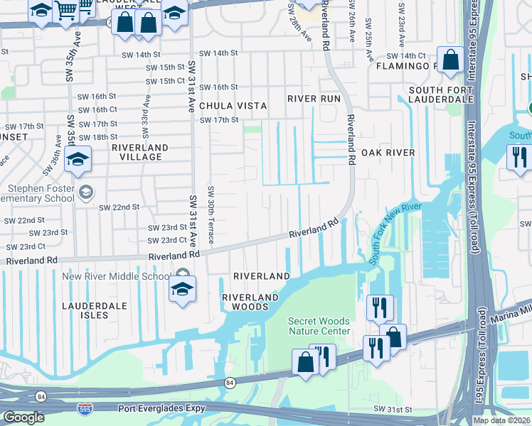 map of restaurants, bars, coffee shops, grocery stores, and more near 2260 Southwest 28th Way in Fort Lauderdale