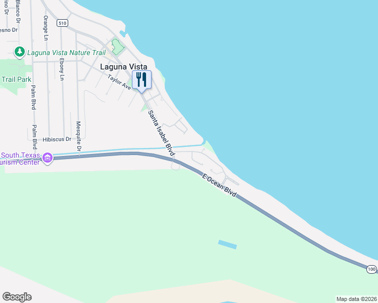 map of restaurants, bars, coffee shops, grocery stores, and more near 126 Oleander in Laguna Vista