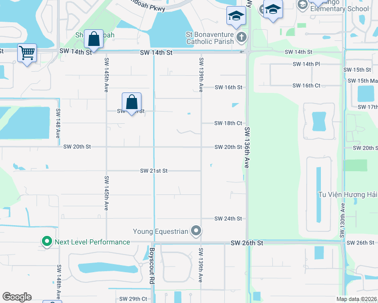 map of restaurants, bars, coffee shops, grocery stores, and more near 14011 Southwest 21st Street in Davie