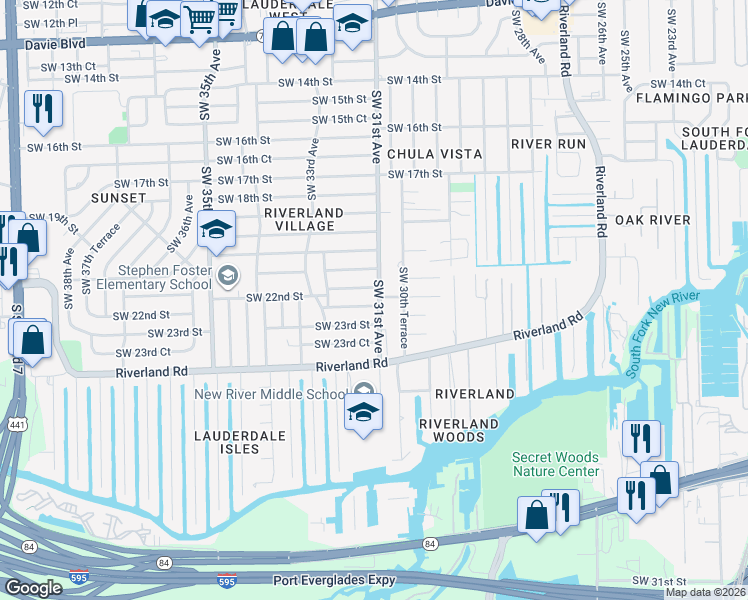 map of restaurants, bars, coffee shops, grocery stores, and more near 2250 Southwest 31st Avenue in Fort Lauderdale