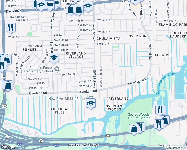 map of restaurants, bars, coffee shops, grocery stores, and more near 2250 Southwest 31st Avenue in Fort Lauderdale