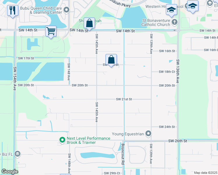 map of restaurants, bars, coffee shops, grocery stores, and more near 20 The Common in Davie