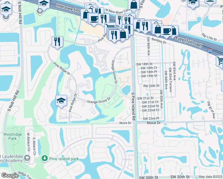 map of restaurants, bars, coffee shops, grocery stores, and more near 1717 Whitehall Drive in Davie