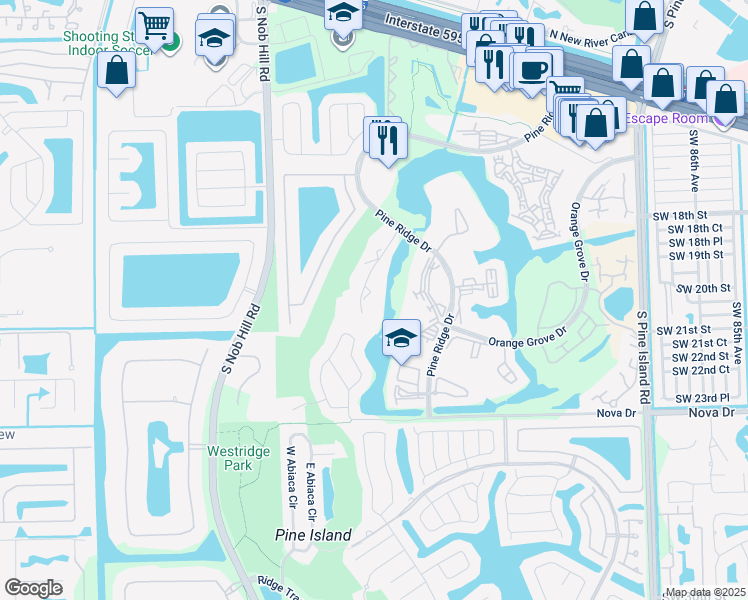 map of restaurants, bars, coffee shops, grocery stores, and more near 9451 Live Oak Place in Davie